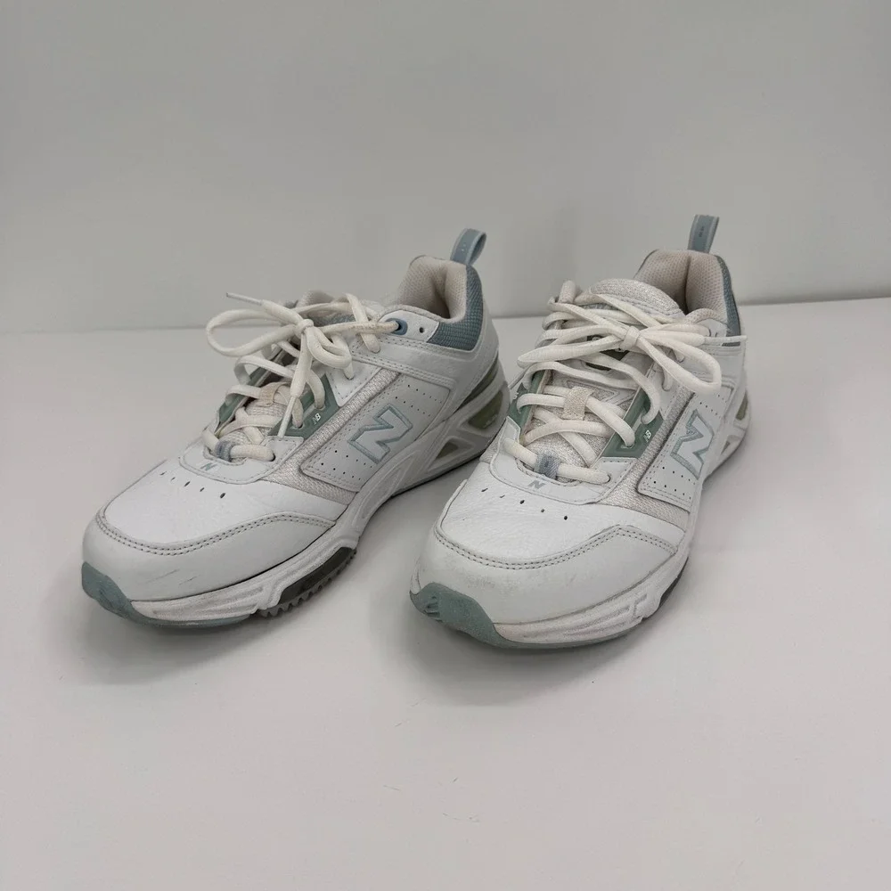 New Balance 855 Women's 8 Roll Bar White Blue Leather Walking Shoes - Picture 5 of 13